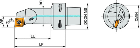 PRAMET Klemmhalter ISO C3-SCLCR-11065-09 D.32mm mit Polygonkupplung Rechtslauf