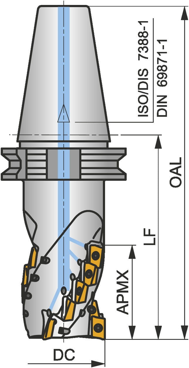 PRAMET Walzenstirnfräser ISO 100T05R-S90AD16E80-C, D.40mm, Rechtslauf, Schneid-D.100mm