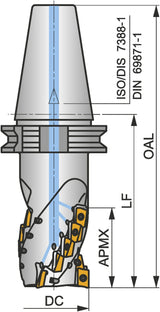 PRAMET Walzenstirnfräser ISO 100T05R-S90AD16E80-C, D.40mm, Rechtslauf, Schneid-D.100mm
