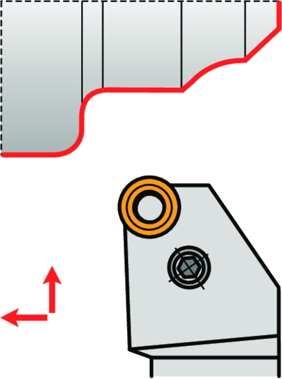 Drehwerkzeughalter PRSNL 2525 M 12 von PRAMET – Linkslauf, 150 mm Funktionslänge, Kniehebelklemmung
