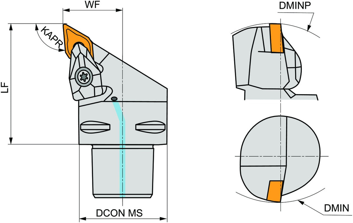 PRAMET Klemmhalter ISO C4-DDJNL-27050-11, D.40 mm, Polygonkupplung, Linkslauf