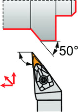 PRAMET Drehwerkzeughalter ISO DVJNL 2020 K 16 – Linkslauf, 20x20 mm, 125 mm, doppelt geklemmt