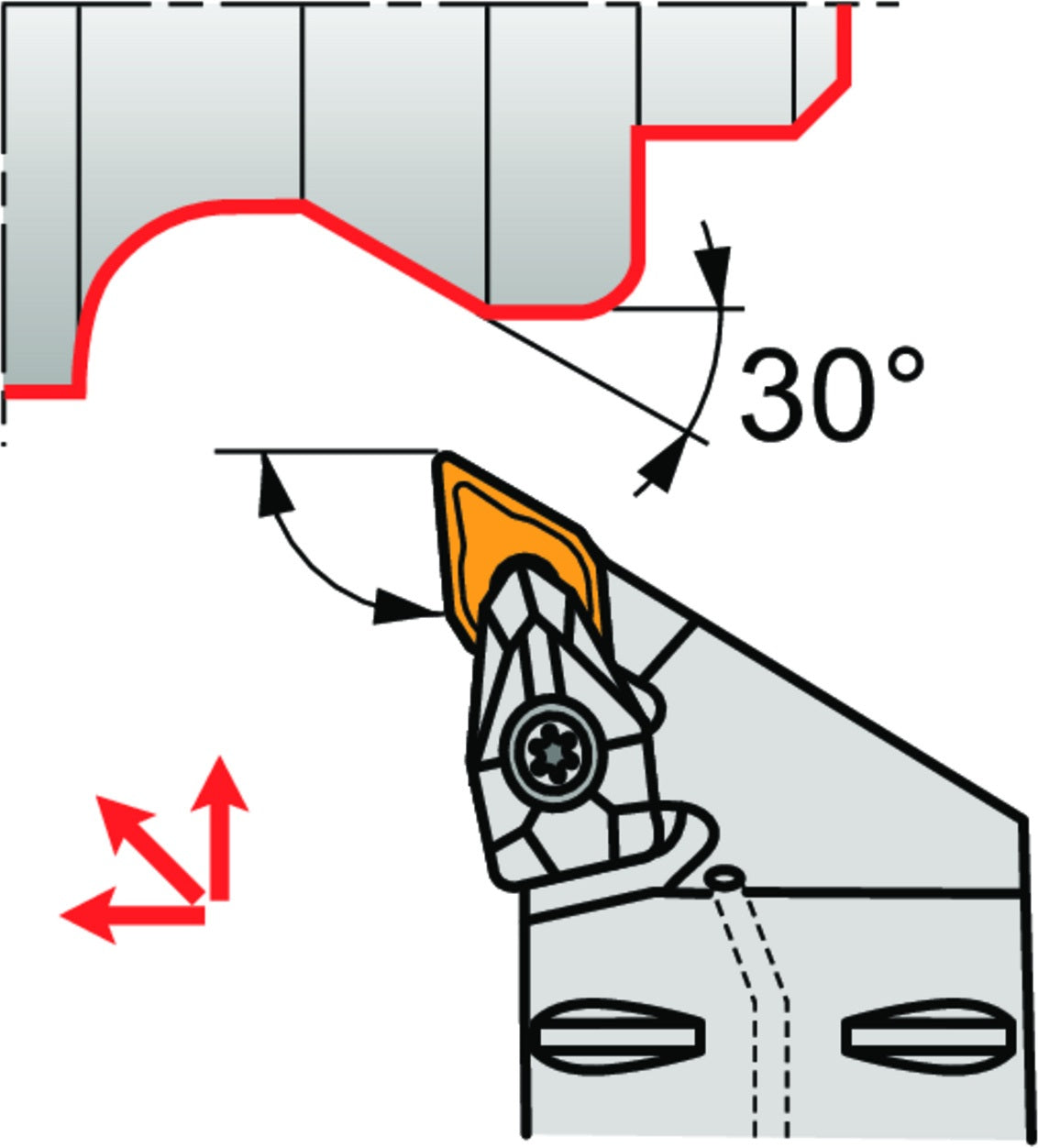 PRAMET Klemmhalter ISO C4-DDJNL-27050-11, D.40 mm, Polygonkupplung, Linkslauf