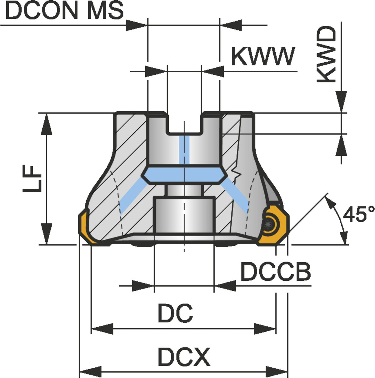 PRAMET Schulterfräser ISO 100A07R-S45OD05-C D.32mm Rechtslauf Schneid-D.100mm