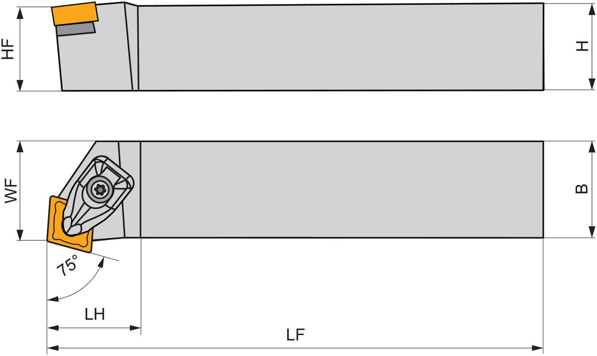 PRAMET Drehwerkzeughalter ISO DCBNL 2525 M 12 Linkslauf für 80° Rhombus Wendeschneidplatten