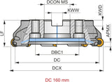 PRAMET Kopier-Planfräser ISO 100A06R-SMORC16-C D.32mm mit Wendeplatte, Schneid-D.100mm