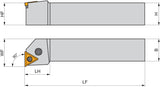 PRAMET Drehwerkzeughalter ISO PTFNL 2525 M 22 – Linkslauf, 150 mm, für TN.. 2204..