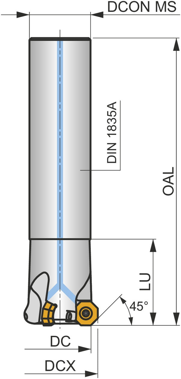 PRAMET Schulterfräser ISO 100A07R-S45OD05-C D.32mm Rechtslauf Schneid-D.100mm