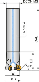 PRAMET Schulterfräser ISO 100A07R-S45OD05-C D.32mm Rechtslauf Schneid-D.100mm