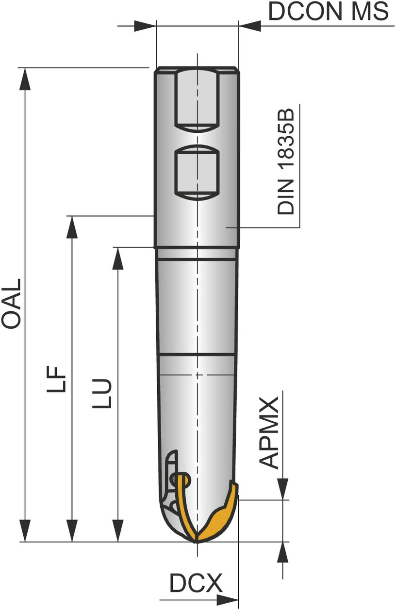 PRAMET Kugelkopffräser ISO 16K3R035M10-CXP16 D.10,5mm Schneid-D.16mm – MULTISIDE XP
