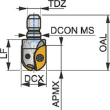 PRAMET Kopierfräser ISO 12L2R025M08-SZP12: Ø12 mm, M8, 25 mm Überstand