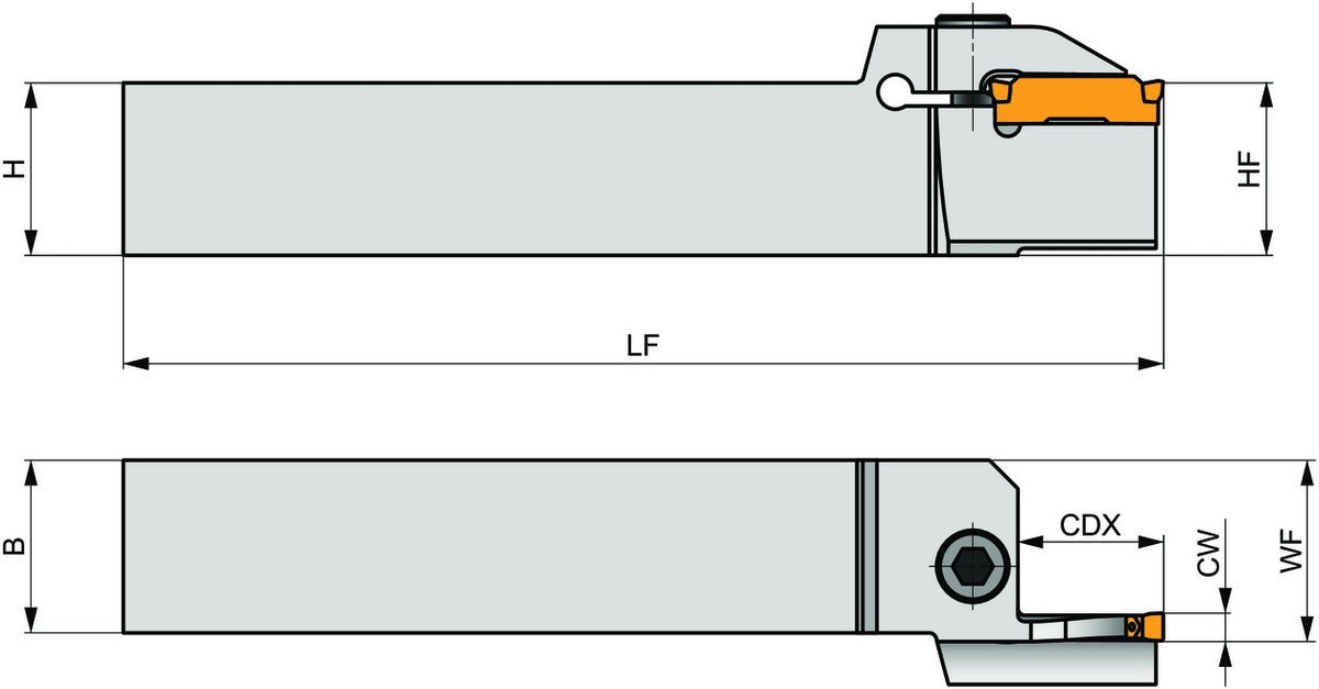 PRAMET Planeinstech-Werkzeug GL3-S2525MFL-12-R035027 für GL-Wendeschneidplatten, Linkslauf, 12 mm Einstechtiefe