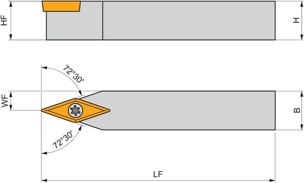 PRAMET Drehwerkzeughalter ISO SVVBN 1212 F 11 Neutral 80 mm für 35° Rhombus-Wendeplatten