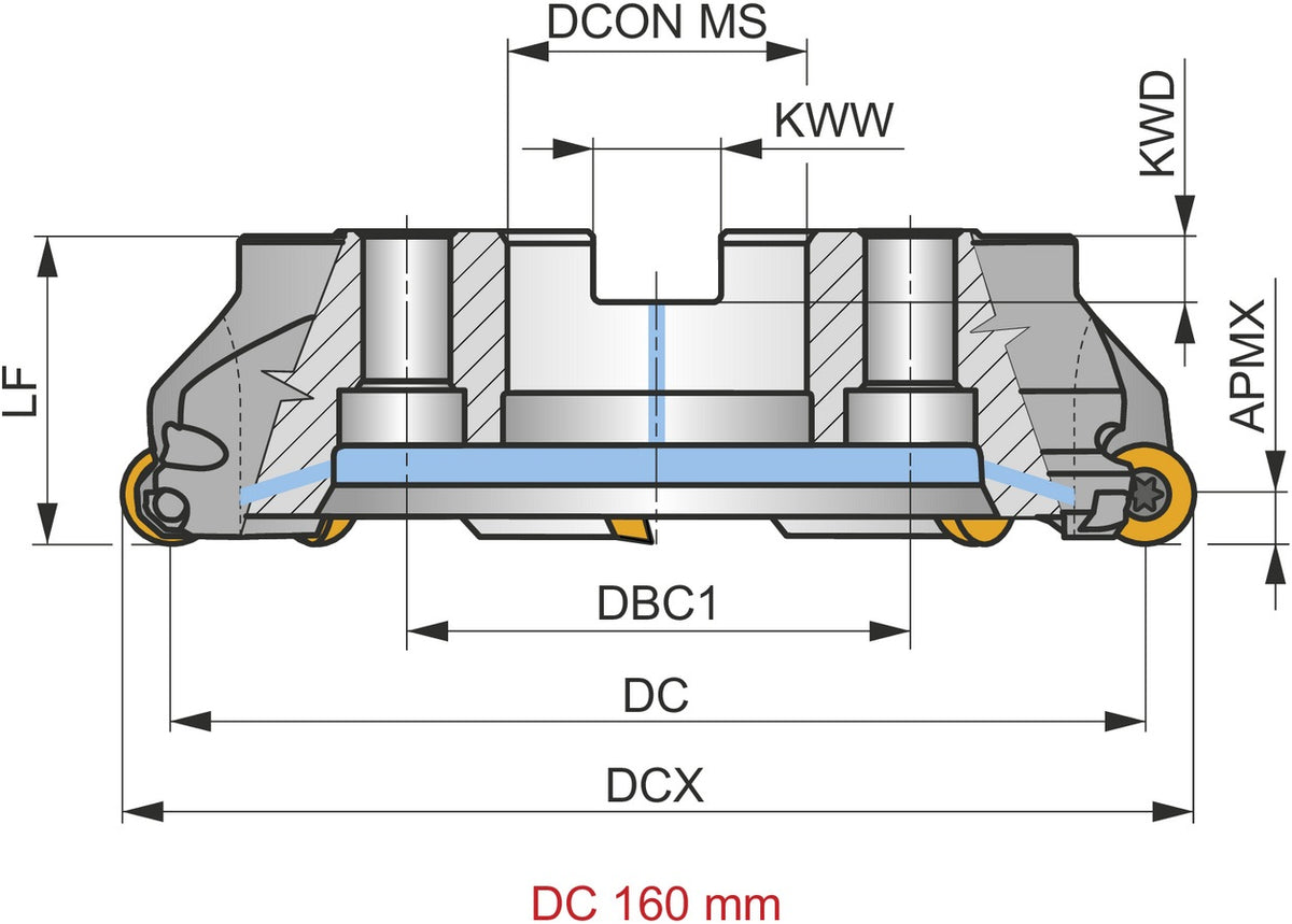 PRAMET Kopier-Planfräser D.100mm mit Wendeplatten – SRC20, DIN 8030-A, 7600 rpm