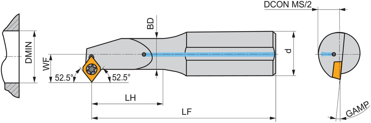 PRAMET Bohrstange ISO E0608H-SEXPL 05 D.8mm Linkslauf für Innenkegeldrehen