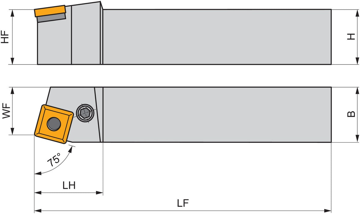 PRAMET Drehwerkzeughalter ISO PSBNL 2020 K 12, Linkslauf, 125 mm, für SN.. 1204.. Wendeschneidplatten