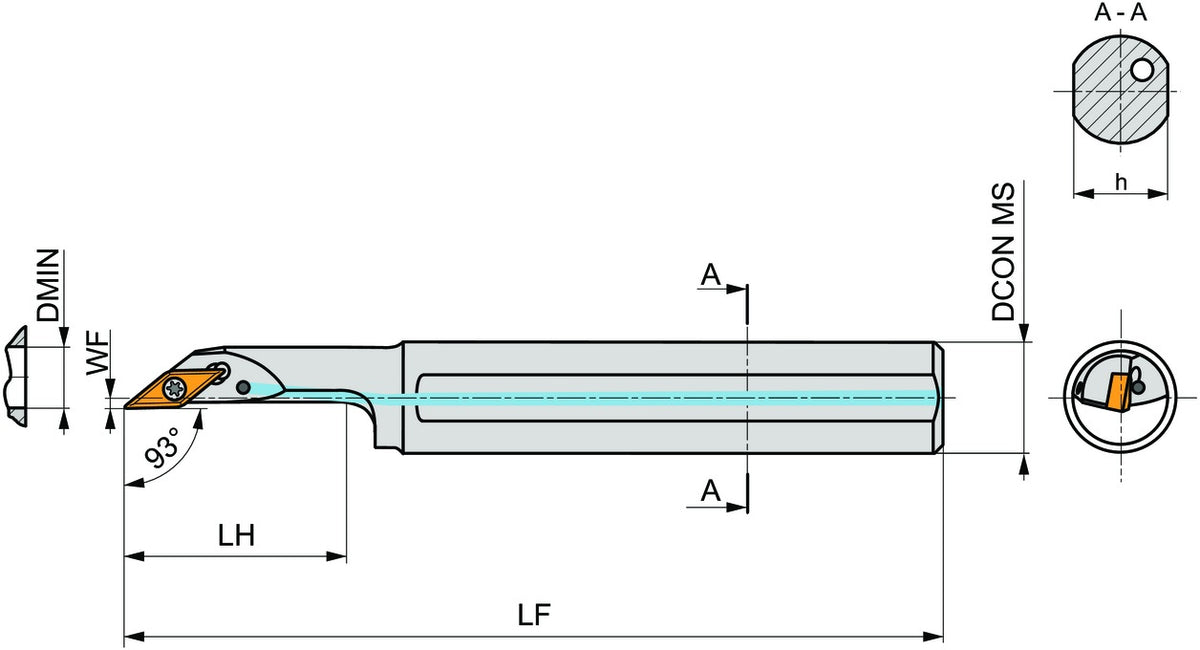PRAMET Bohrstange ISO A20R-SVJBL 11 D.20mm Linkslauf – Schraubklemmung, Kühlkanalbohrung