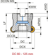 PRAMET Kopier-Planfräser D.100mm mit Wendeplatten – SRC20, DIN 8030-A, 7600 rpm
