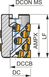 PRAMET Walzenstirnfräser ISO 50T05R-C90SD12X55 – Ø 50 mm, Rechtslauf, 90° Anstellwinkel