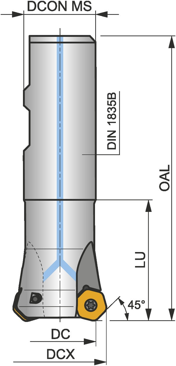 PRAMET Planfräser ISO 100A08R-S45HN06C-C D.32mm Rechtslauf, Schneid-D.107,1mm