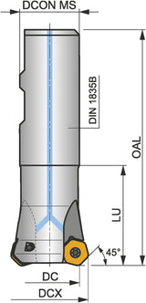 PRAMET Planfräser ISO 100A08R-S45HN06C-C D.32mm Rechtslauf, Schneid-D.107,1mm