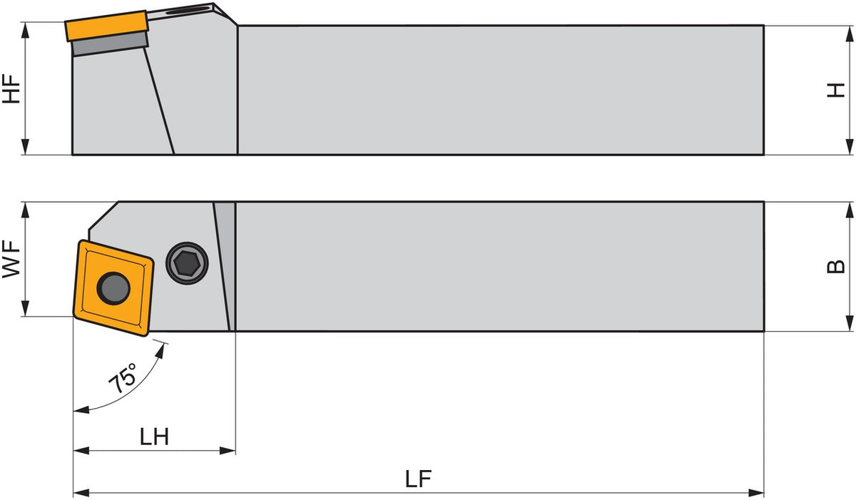 PRAMET Drehwerkzeughalter ISO PCBNL 2020 K 12 – Linkslauf, 125 mm, Kniehebelklemmung