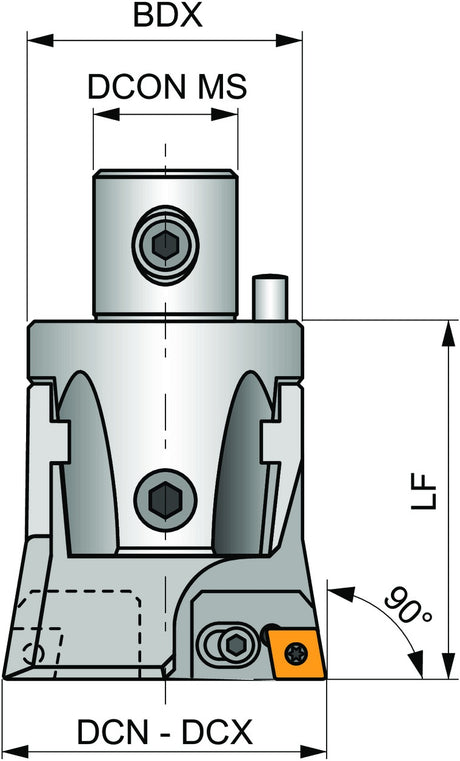 PRAMET Schruppwerkzeug ISO D 06890 300, 36 mm Aufnahme, 80–102 mm Schneidbereich, 90° Anstellwinkel