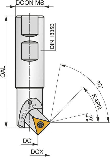 PRAMET Fasenfräser ISO 2636-05-25 D.25mm Rechtslauf – Entgratfräser mit Weldon-Schaft