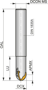 PRAMET Kugelkopffräser ISO 16K3R035M10-CXP16 D.10,5mm Schneid-D.16mm – MULTISIDE XP