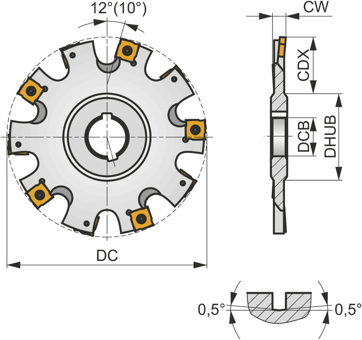 PRAMET Scheibenfräser ISO 100A05R-S90SN12N6, D100 mm, mit Wendeplatten