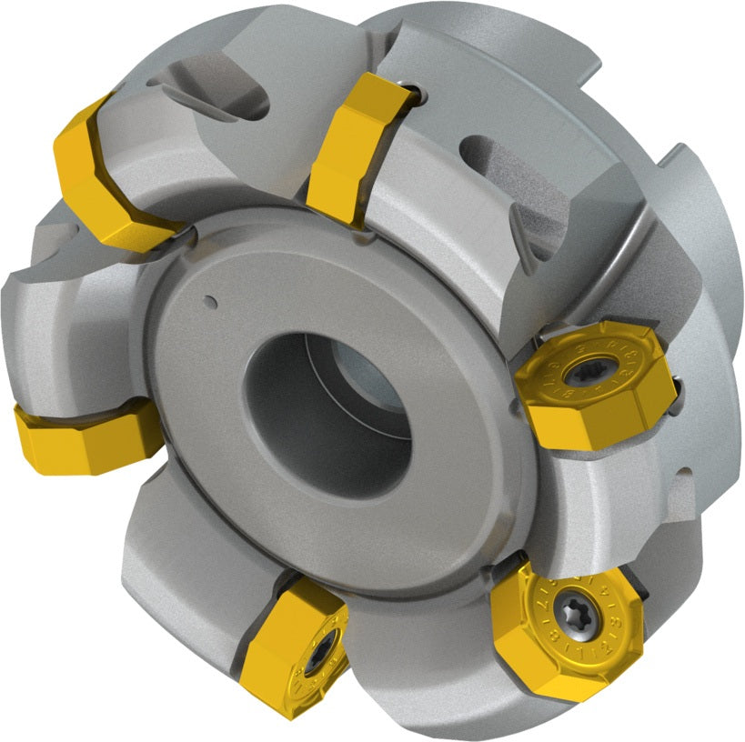 PRAMET Planfräser ISO 100A08R-S45ON06-C D.32mm Schneid-D.110,8mm – Doppelt negative Geometrie, 8 Wendeplatten