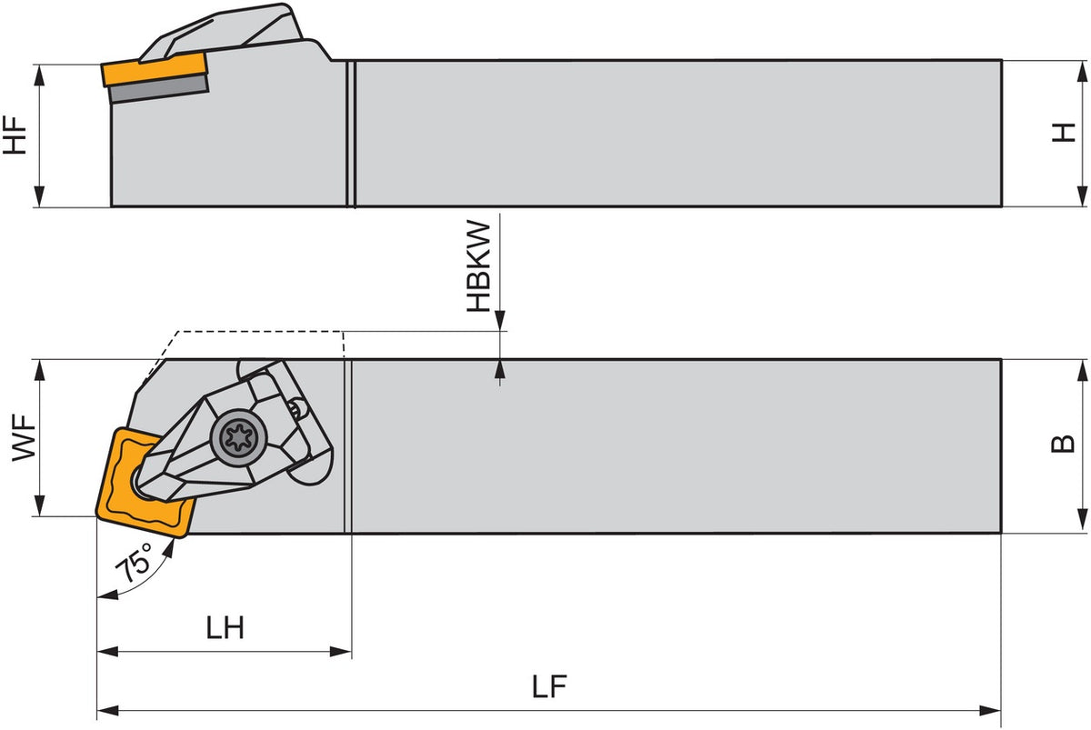PRAMET Drehwerkzeughalter ISO DSBNL 2525 M 12, Linkslauf, 150 mm, für SN.. 1204.. Wendeschneidplatten