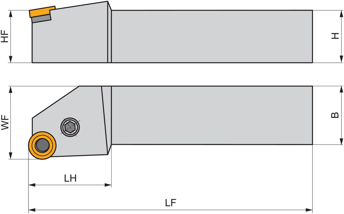 Drehwerkzeughalter PRSNL 2525 M 12 von PRAMET – Linkslauf, 150 mm Funktionslänge, Kniehebelklemmung