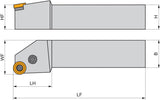 Drehwerkzeughalter PRSNL 2525 M 12 von PRAMET – Linkslauf, 150 mm Funktionslänge, Kniehebelklemmung