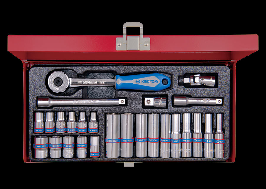 KING TONY Profi-Werkzeuge - 1/4" Steckschlüssel-Set, metrisch, mit Zubehör - 26 tlg. 2526MR02