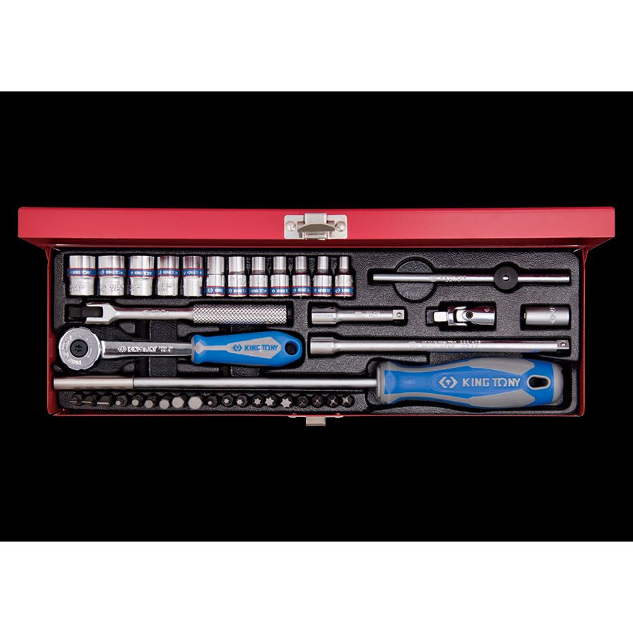 KING TONY Profi-Werkzeuge - 1/4" Steckschlüssel-Set, metrisch, mit Zubehör - 39 tlg. 2540MR02