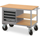 Kraftwerk Werkbank fahrbar mit 4 Schubladen und 2 Ablageböden, Buche Multiplex, 835 x 1300 x 600 mm