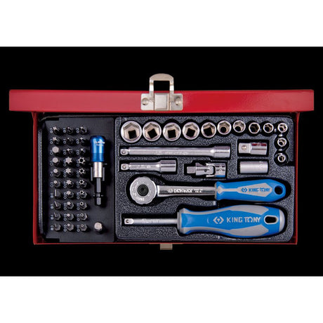 KING TONY Profi-Werkzeuge - 1/4" Steckschlüssel-Set, metrisch, mit Zubehör - 51 tlg. 2551MR