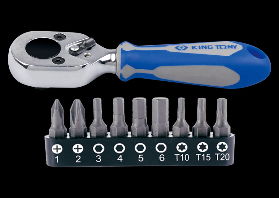 KING TONY Profi-Werkzeuge - 1/4" Ratsche und Bits - 10 tlg. 1001MR