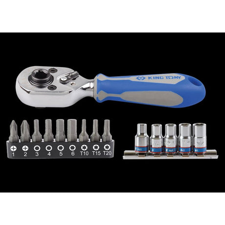 KING TONY Profi-Werkzeuge - 1/4" Steckschlüssel-Set, mit Zubehör - 15 tlg. 2515MR