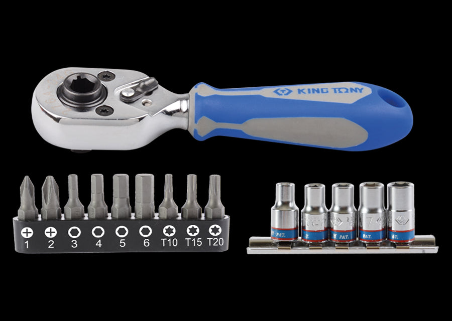 KING TONY Profi-Werkzeuge - 1/4" Steckschlüssel-Set, mit Zubehör - 15 tlg. 2515MR