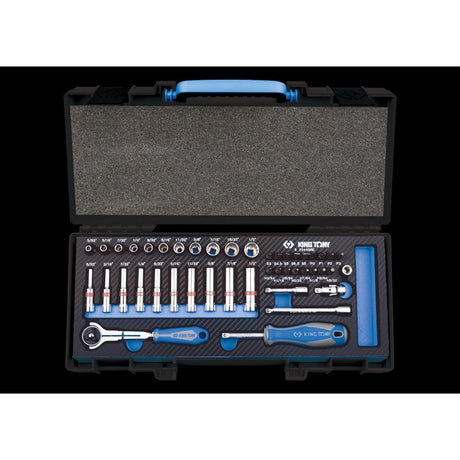 KING TONY Profi-Werkzeuge - 1/4" Steckschlüssel-Set, Zoll, mit Zubehör - 44 tlg. 2044SRE
