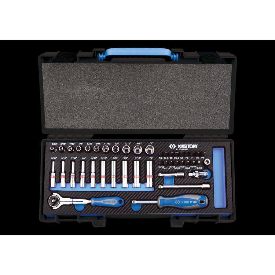 KING TONY Profi-Werkzeuge - 1/4" 6-Kant Steckschlüssel-Set, Zoll, mit Zubehör - 44 tlg. 2544SRE
