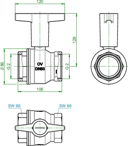 OVENTROP Optibal Knebelgriff-Kugelhahn PN 16 Messing DN 10 (3/8 Zoll) – Volldurchgang, vernickelt