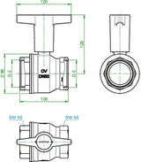 OVENTROP Optibal Knebelgriff-Kugelhahn PN 16 Messing DN 10 (3/8 Zoll) – Volldurchgang, vernickelt