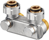 OVENTROP Umlenkstück mit Absperrung Eckform 50 mm G 3/4 ÜM x G 3/4 Eurokonus Messing vernickelt