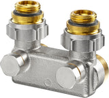 OVENTROP Umlenkstück mit Absperrung Eckform 50 mm G 3/4 ÜM x G 3/4 Eurokonus Messing vernickelt