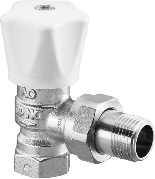 Oventrop Handregulierventil HRV PN 10 Eck DN 10 (3/8 Zoll) – Weiß, Vernickelt, Thermostatisch vorbereitet