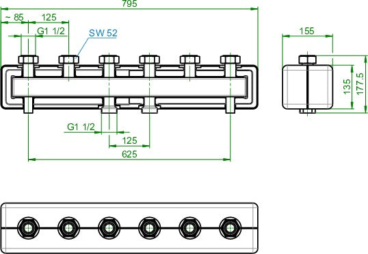 OVENTROP Regumat Verteilerbalken DN 25 mit Isolierung für 3 Heizkreise aus Stahl