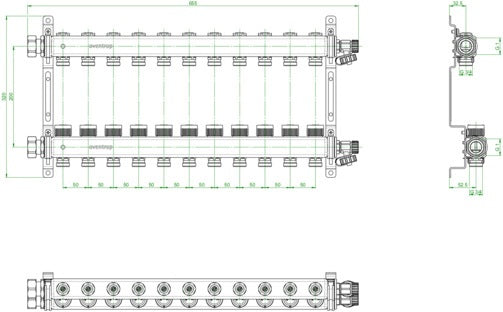 OVENTROP Multidis SF Edelstahl-Heizkreisverteiler 2 Kreise mit Reguliereinsätzen